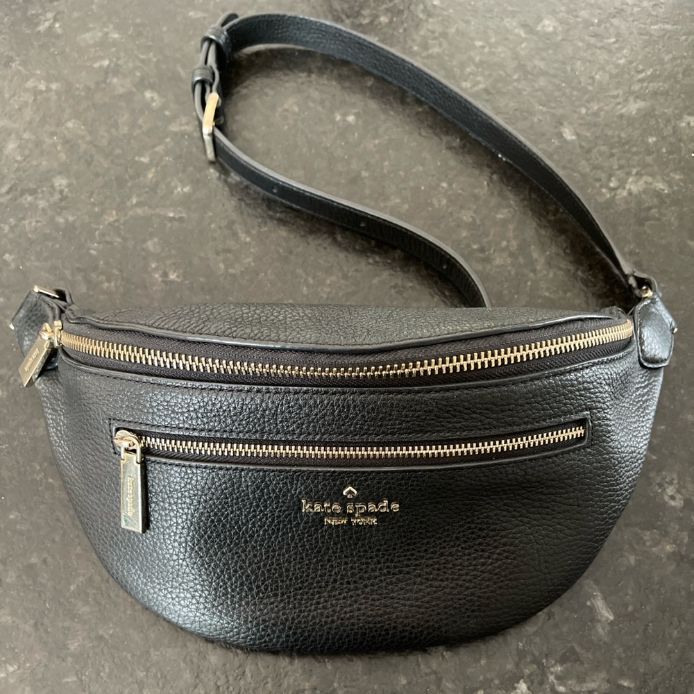 Kate Spade Black Leather Leila Belt Bag with Gold Accents